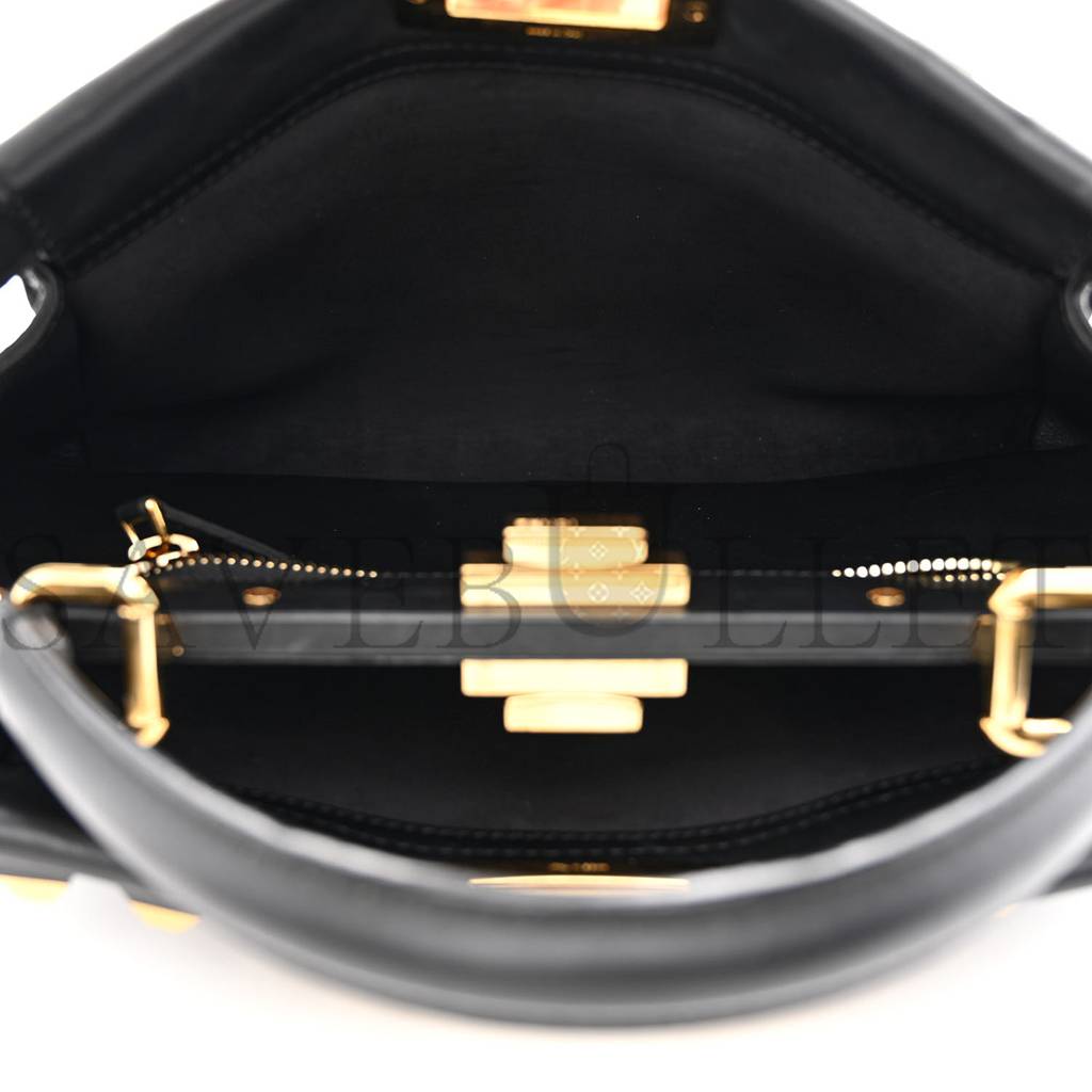 FENDI CALFSKIN STUDDED MEDIUM PEEKABOO ICONIC SATCHEL BLACK (34*24*12cm)